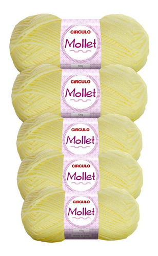 Lã Mollet 100g Crochê / Tricô - Círculo - 5 Novelos Cor 0325 - Amarelo Candy