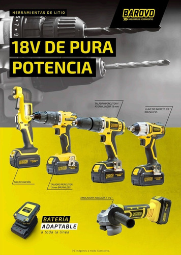 Imagen 6 de 8 de Taladro percutor atornillador inalámbrico de 13mm Barovo BIL-TP13 18V + accesorio