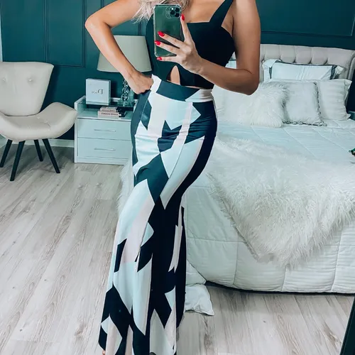 Saia longa cheap estampada com cropped
