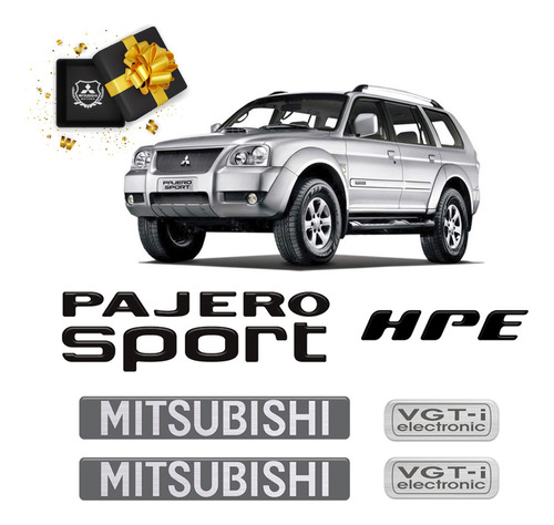 Kit Emblemas Pajero Sport Hpe Vgt-i 2009 Adesivo Mitsubishi