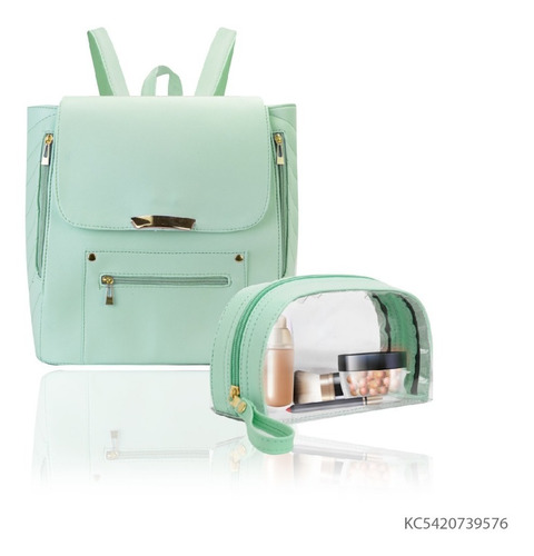 Kit Mochila Casual De Moda Y Cosmetiquera Transparente