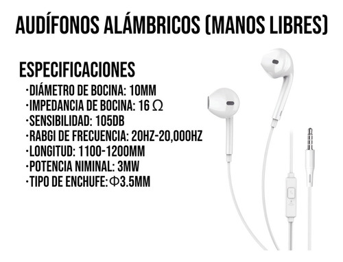 10 Audifonos Alambricos Manos Libres Con Microfono Blanco