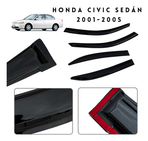 4 Windows Visor Honda Civic Sedán 2001 02 03 04 2005 Mugen