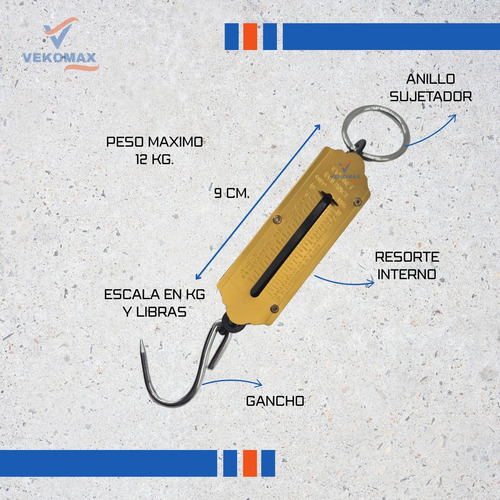 Balanza Romana Pilon De Colgar 12 Kg Resorte Metalica Gancho Dorado 12 G