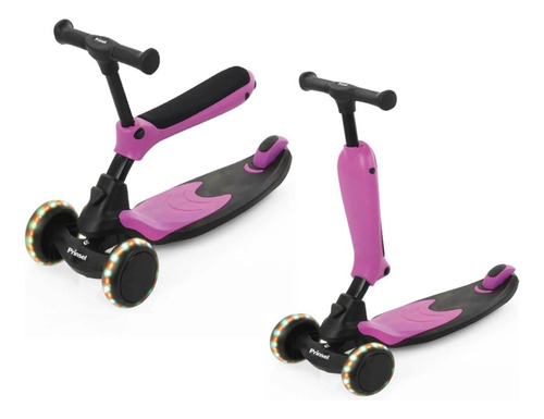 Patin Prinsel Scooter Design 2 En 1 Ajustable Luz Color Rosa