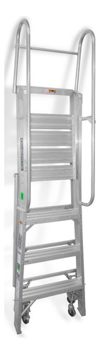 Escalera C/plataforma Pleg 4 Esc, Ruedas Y Barandal Akron Color Plateada