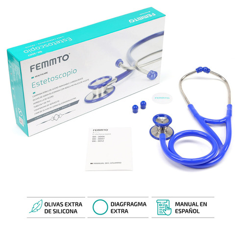 Imagen 5 de 9 de Estetoscopio Cardiologico Femmto Profesional Doble Campana Color Azul