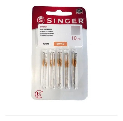 Conjunto de agulhas da marca Singer de 10 unidades, tamanho 80/12, cor prata