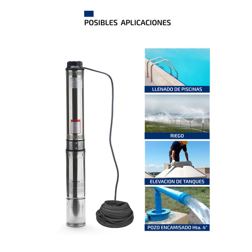 Imagen 6 de 9 de Bomba Sumergible Pozo Napa 4 Pulgadas 1 Hp 6500 L/h Cable