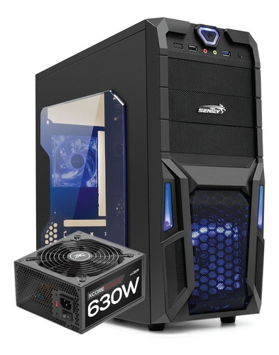 Gabinete Pc Gamer Sentey Stealth 2 Coolers Blue + Fuente Xcp630 Watts Reales