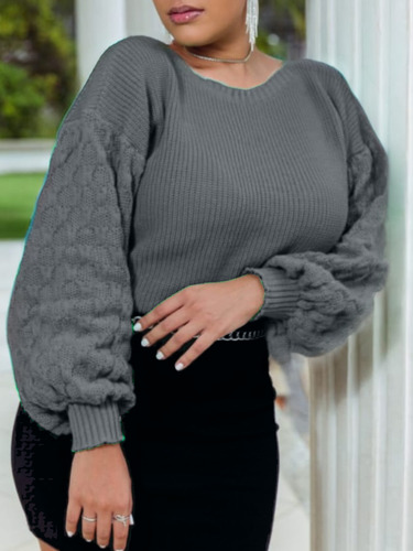 Blusa De Frio Feminina Em Tricot Com Manga Texturizada