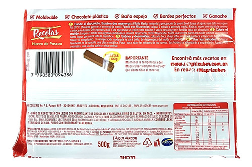 Chocolate Mapricuber C/leche Tableta X 500 Grs