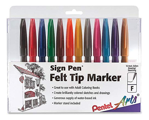 Pentel Rotulador De Punta De Fieltro, Juego De 12 Colores Su