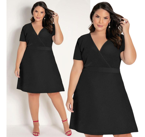 Vestido Transpassado Preto Plus Size Evangélico 46 A 60