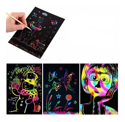 Imagen 1 de 5 de Set De 10 Hojas Rainbow Color Scratch Paper Arcoíris Octavo
