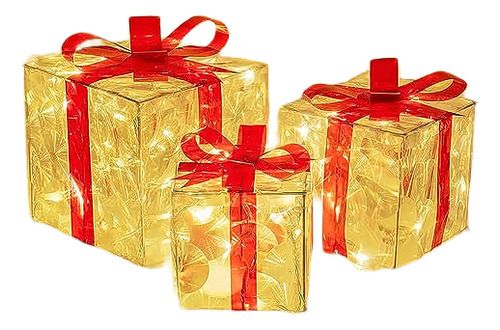 Decoracion Navideña Cajas De Regalos Iluminadas Transparente