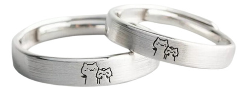 Anillos Parejas De Gatitos De Acero Inoxidable Ajustable