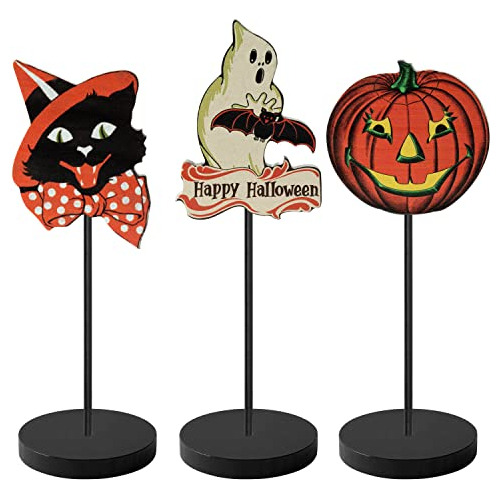 3pcs Feliz Halloween Decoración De La Mesa De Madera Jss25