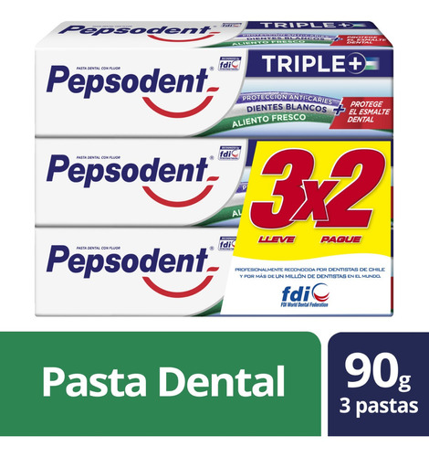 Pack Pasta Dental Pepsodent Triple + 3 Un De 90 G