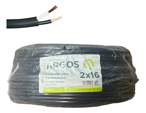 Cable Extra Uso Rudo 100% Cobre 2x16 Awg Rollo De 60m