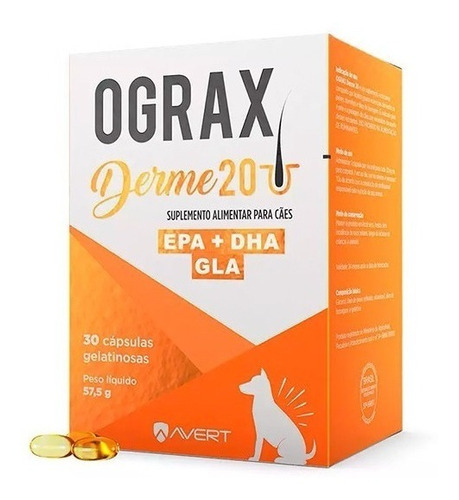 Suplemento Avert Ograx Derme 20 Para Cães - C/ 30 Cápsulas