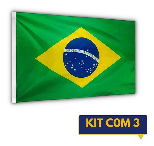 Kit 3 Bandeira Do Brasil Oficial Dupla Face (1,50 X 0,90)