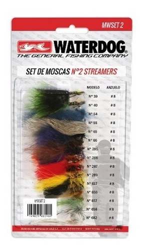 Moscas Streamers N2 Waterdog X 15 Unidades Anzuelo N8 Color Varios