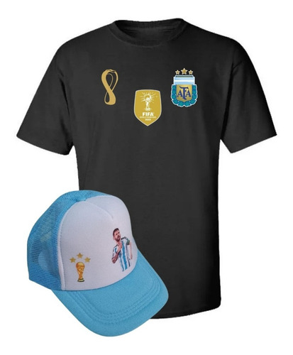 Remeras Algodon Basica Argentina  Campeon 2022 + Gorra Copa