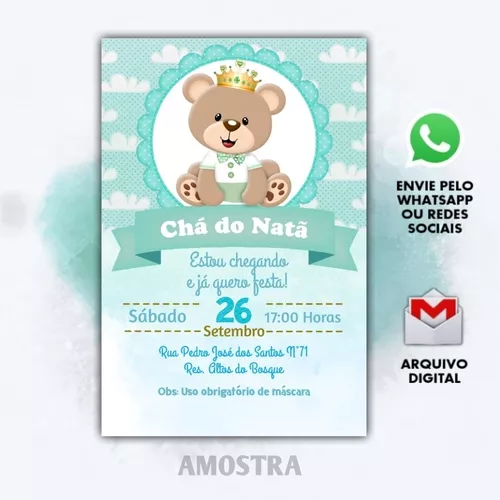 Convite Digital Chá De Bebê Urso Príncipe