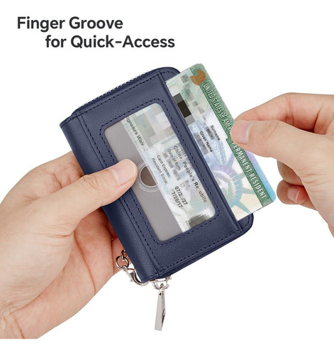 Cartera Cuero Genuino Azul Gran Capacidad Bloqueo Rfid