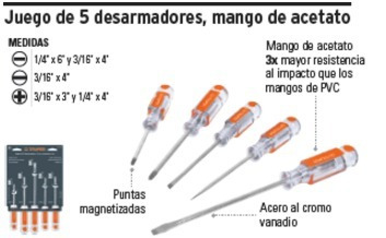 Juego De 5 Desarmadores Truper Destornillador Kit 14137