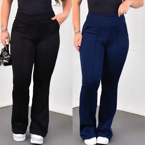 Kit 2 Calça Flare Feminina Bailarina Dois Bolsos