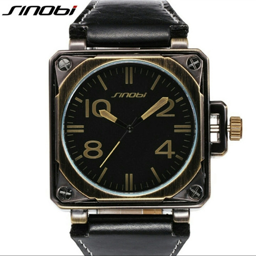 Relógio Masculino Quadrado Pulseira Couro C/ Estojo Promoção