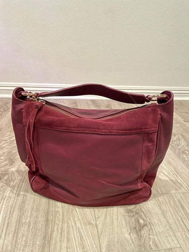 Cartera/ Bolso Vino Tinto, Semi Piel Y Gamuza Importado Usa