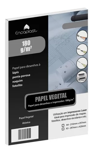 Papel Vegetal Para Desenho Arquitetura Engenharia 180gr A3