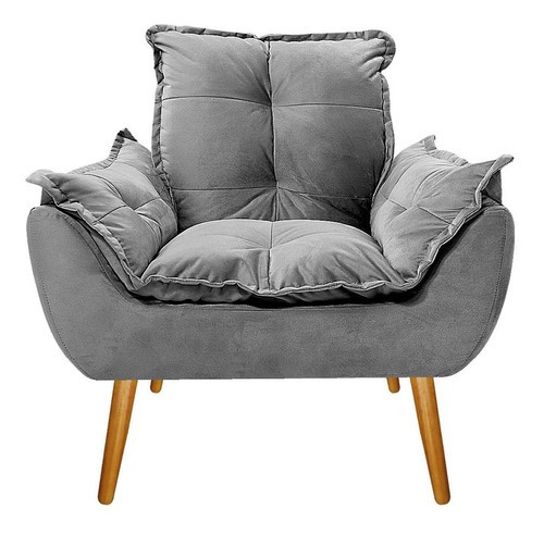 Sillón Gran Opalla, silla con patas abullonadas, palillo de dientes, gamuza gris