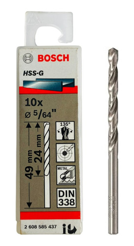 Juego 10 Brocas Cilíndricas Bosch Hss-g 49mm 5/64 2608585437