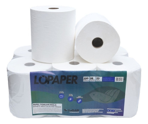 Papel Toalha Bobina 6x200 Celulose Para Toalheiro Auto Corte