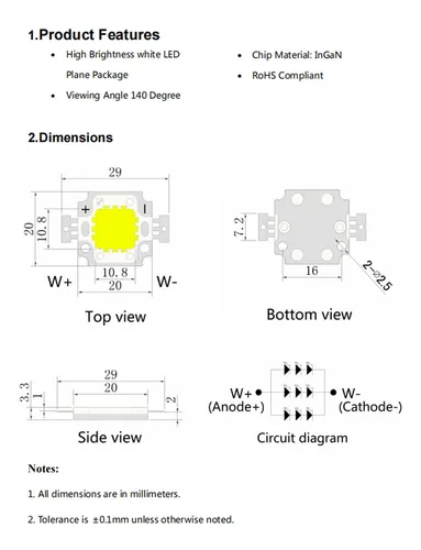 Ledguhon 10w Cob Led Chip Blanco Super Brillante Emisor Com.