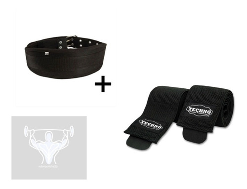Faja Cinturon Gym Crossfit + Knee Wraps Vendas Rodilla Negro