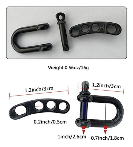 10 Hebillas De Pulsera Paracord Negras Ajustables En U Con F