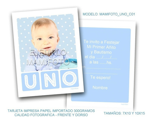 Invitacion Tarjeta 10x15 Foto Primer Añito Cumple Bautismo !