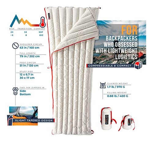 Ultralight Backpacking 32-50f Down Sleeping Bag - 27oz ...