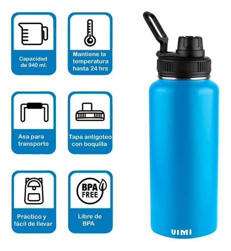 Botella Agua Fría Caliente 940ml Termo Acero Inoxidable Vimi