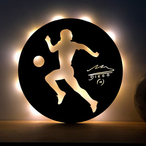 Cuadro Luminoso Maradona / 45cm / Pilas / Firma Y Pelota