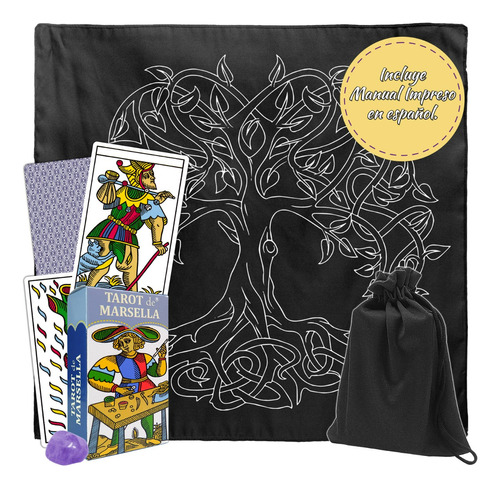 Tarot Marsella En Español + Morral + Mantel Arbol De Vida