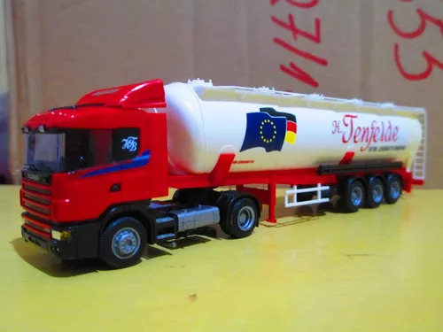 Miniatura Caminhão Scania 124 420 bicuda e Carreta Báu Rebaixado da  Cervejaria Krombacher - Herpa 1/87