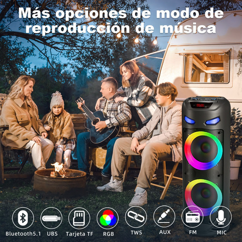 Bocinas Bluetooth Recargables Portátil 50w Led Grandes Bafle Negro