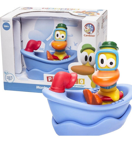 Boneco Pato Pocoyo Com Barco Monta E Encaixa - Cardoso Toys Cor Azul