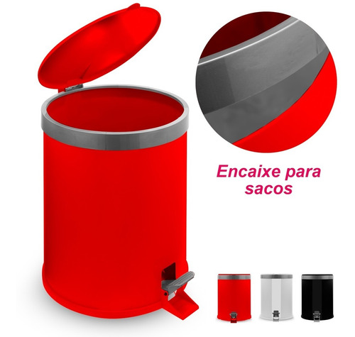 Lixeira Banheiro Pedal 5 Litros Plástico Cesto Escritório Cor Vermelho